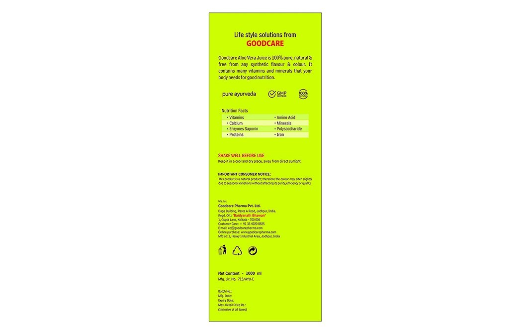 Baidyanath Aloe Vera Juice With Pulp   Bottle  1000 millilitre